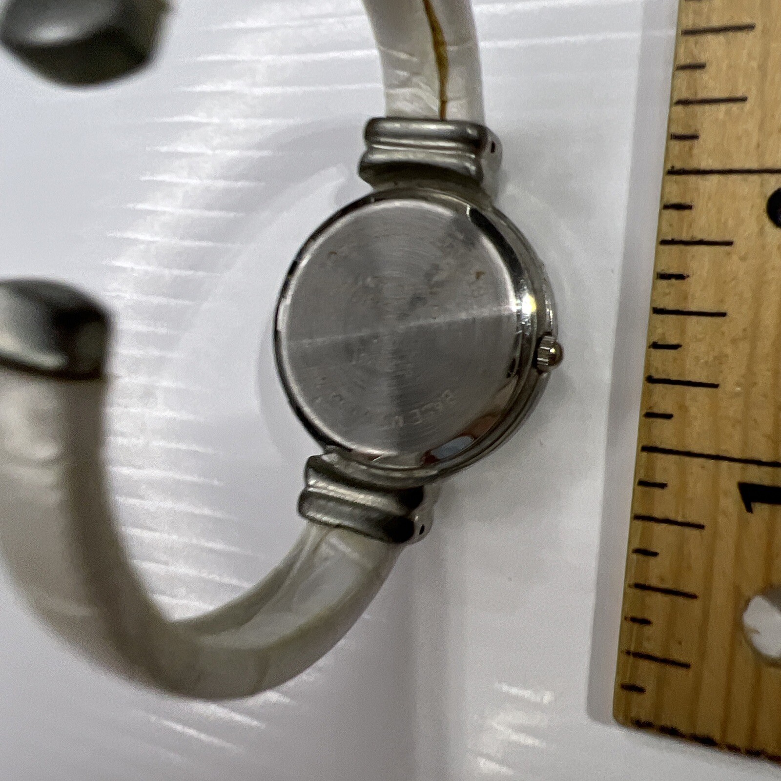 Studio Time STD923T 032 Silver White Leather Cuff Retro Watch Untested