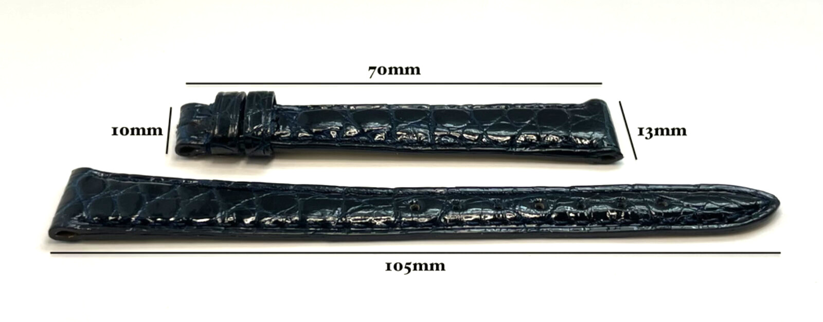 OEM Juvenia Genuine Crocodile Glossy Dark Navy Blue 13mm Watch Strap No Buckle