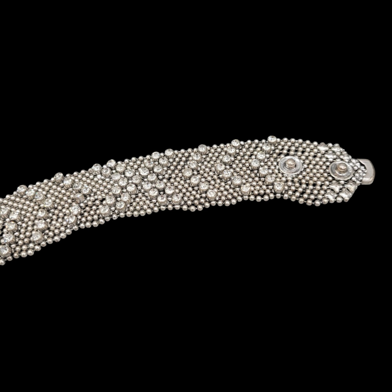 Liquid Metal Mesh Bracelet Silver With Cubic Zirconia Stones Adjustable Snaps
