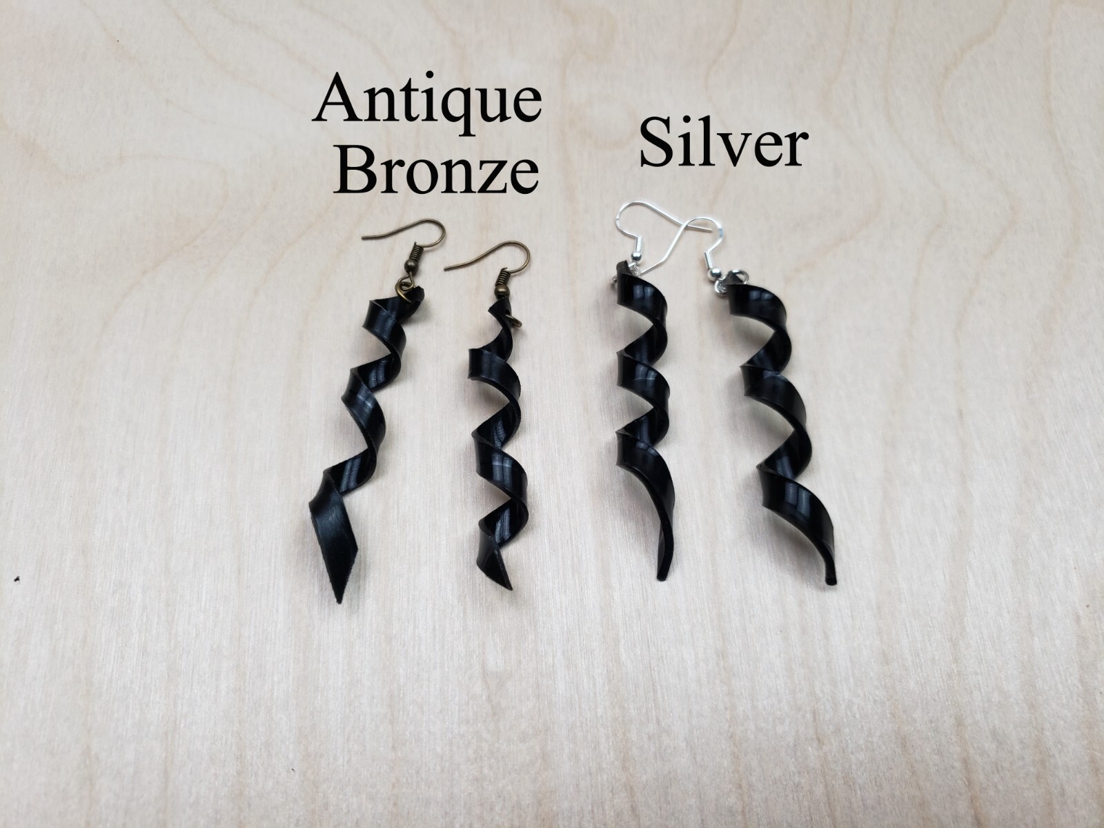 Upcycled Earrings Spiral Ribbon Twist 3D Curl Made From Upcycled LP Rock N Roll