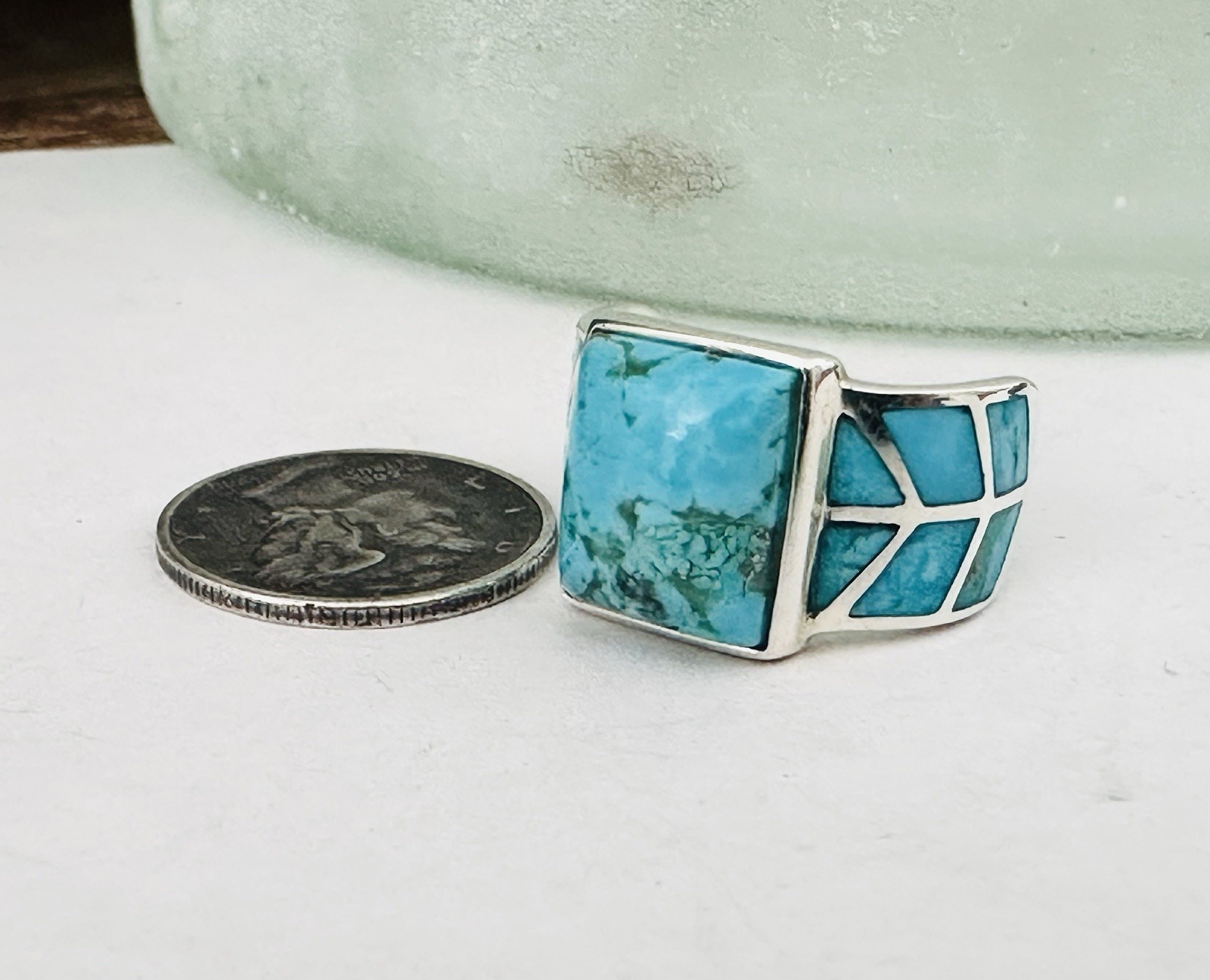 Southwest STYLE Turquoise Ring Sterling Silver 925 Signed Designer