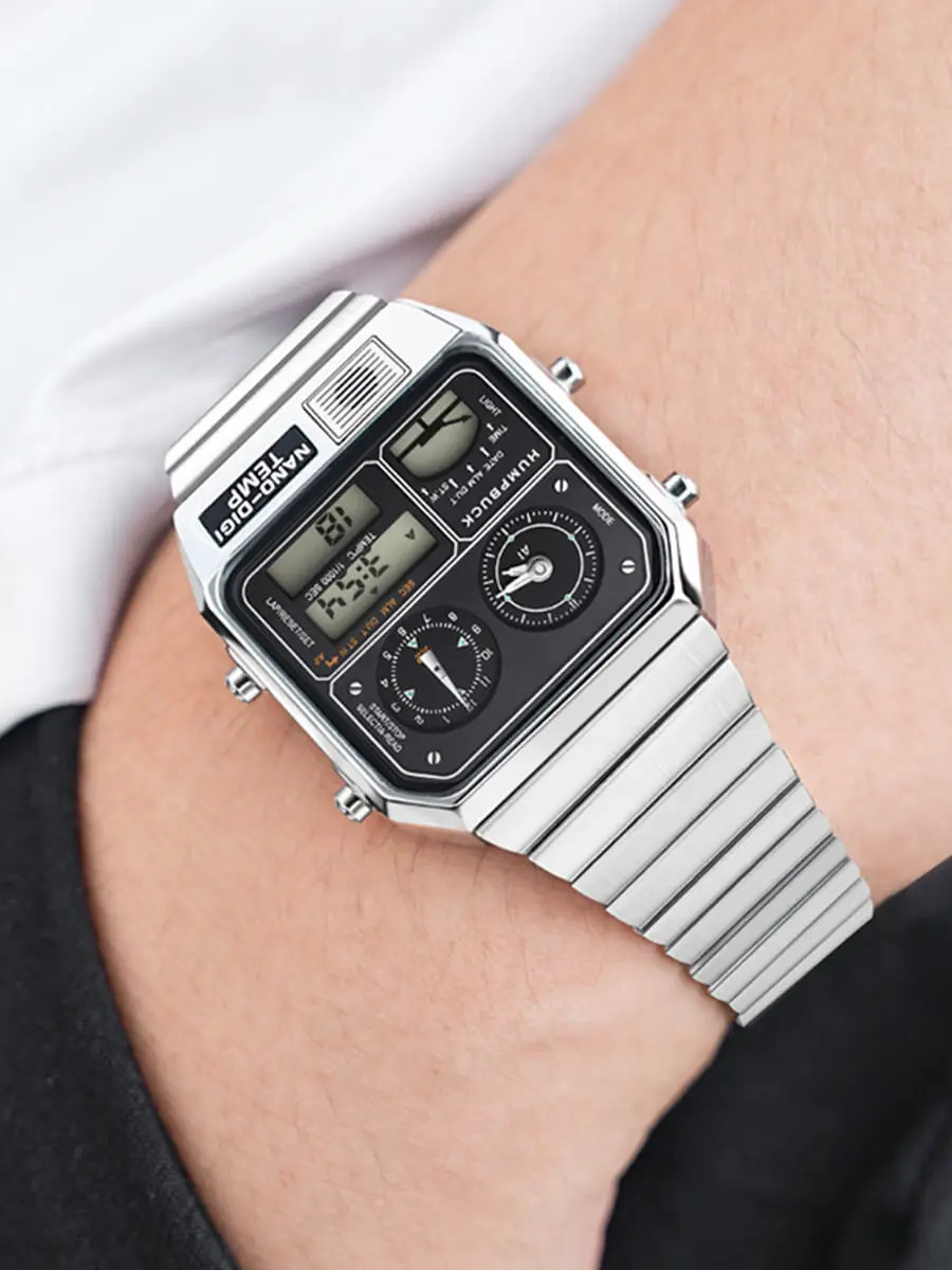 Classic Steel Men’s LED Watch – Digital Display, Temperature & Calendar