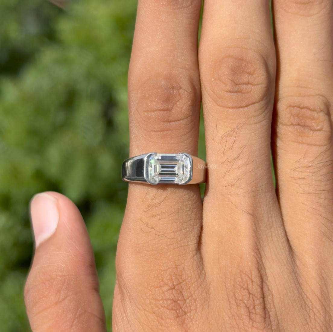 Men’s Emerald Cut Moissanite Solitaire Ring 10x7mm, Statement Wedding Band