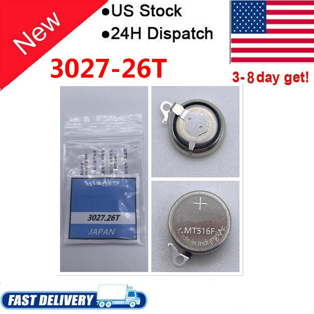For Panasonic MT516 MT516F 3027-26T Battery Capacitor Seiko Kinetic V110 V114 V1