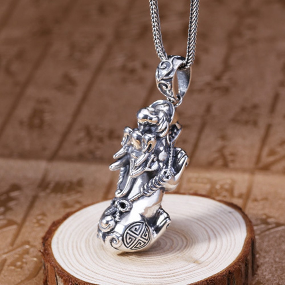 Pure S925 Sterling Silver Men Women Carved Wealth Pixiu Bead Pendant 46-47g