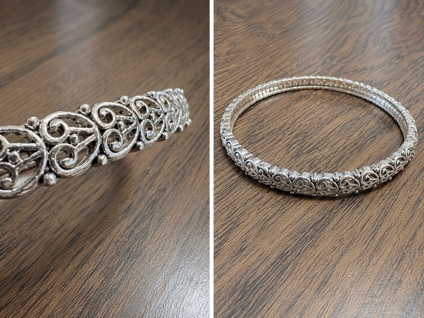 Carolee Silver Tone Filigree Scroll Hinged Bangle Bracelet Vintage