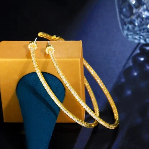 18k Gold Plated Endless Hoop Earrings made Simulated Diamond Bridal Jewelry