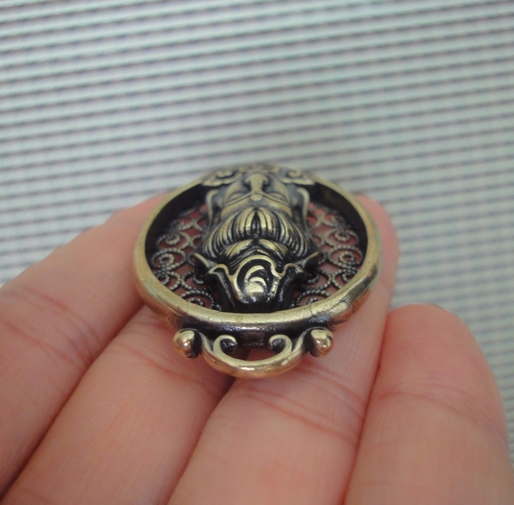 Vintage Style Pure Brass GuanYin Buddha Figurine Statue Pendant