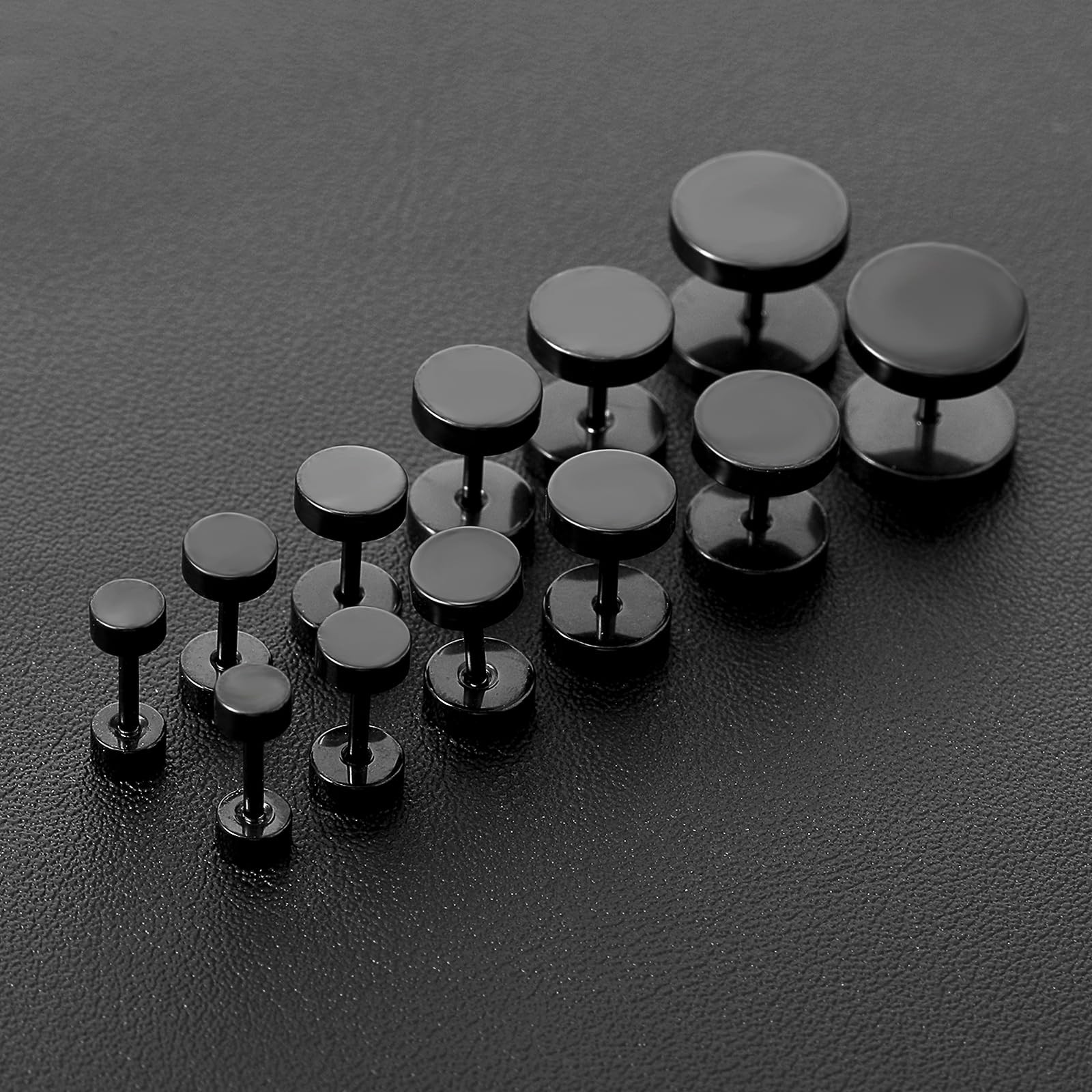 6 Pairs Flat Back Earrings, Black 4mm, 5mm, 6mm, 7mm, 8mm, 10mm,