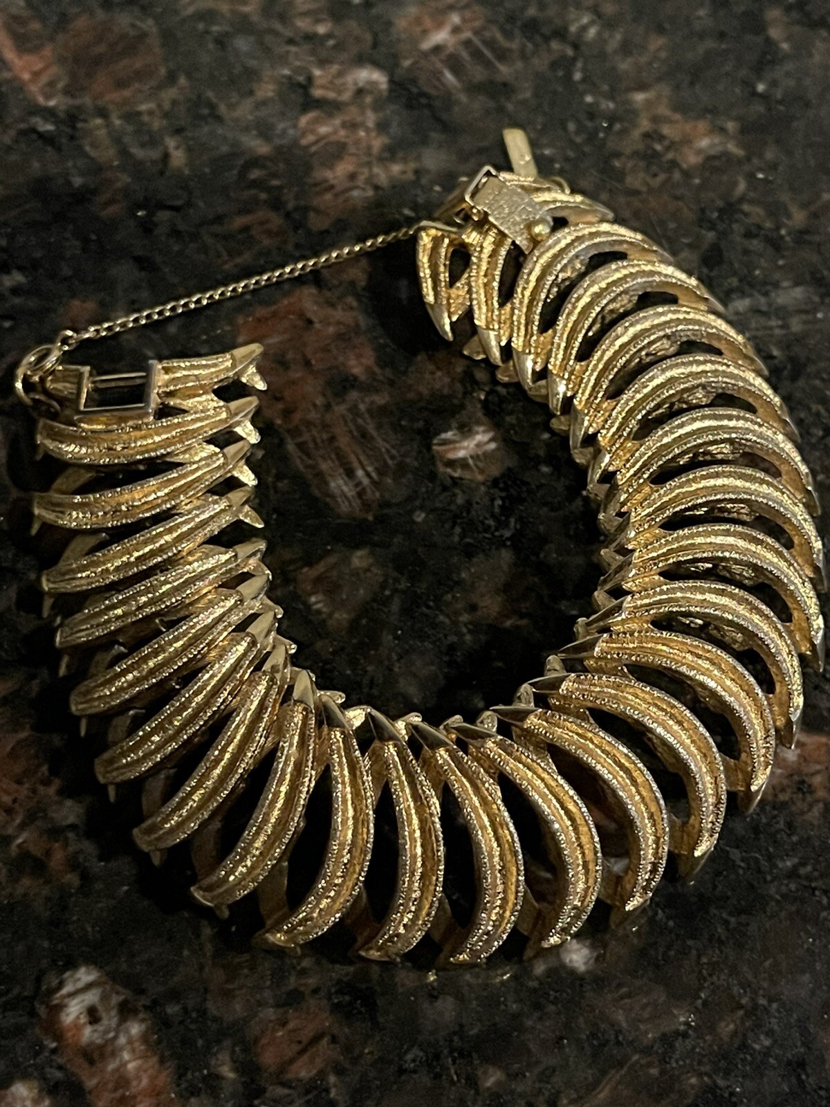 Vintage Monet Gold Tone  Bracelet With Safety Chain                 