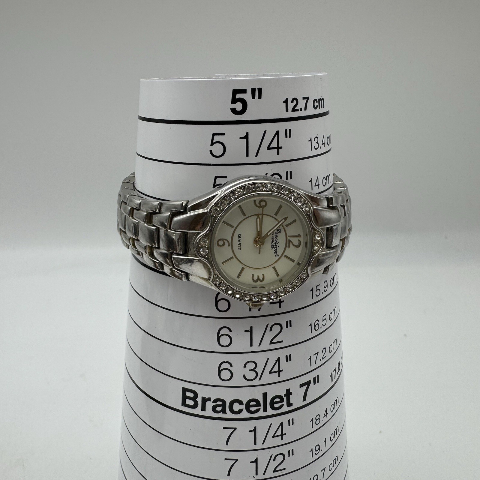 Ladies Precision GRUEN Silver Tone Crystal Bezel Watch, Gold Tone Numbers/Hands