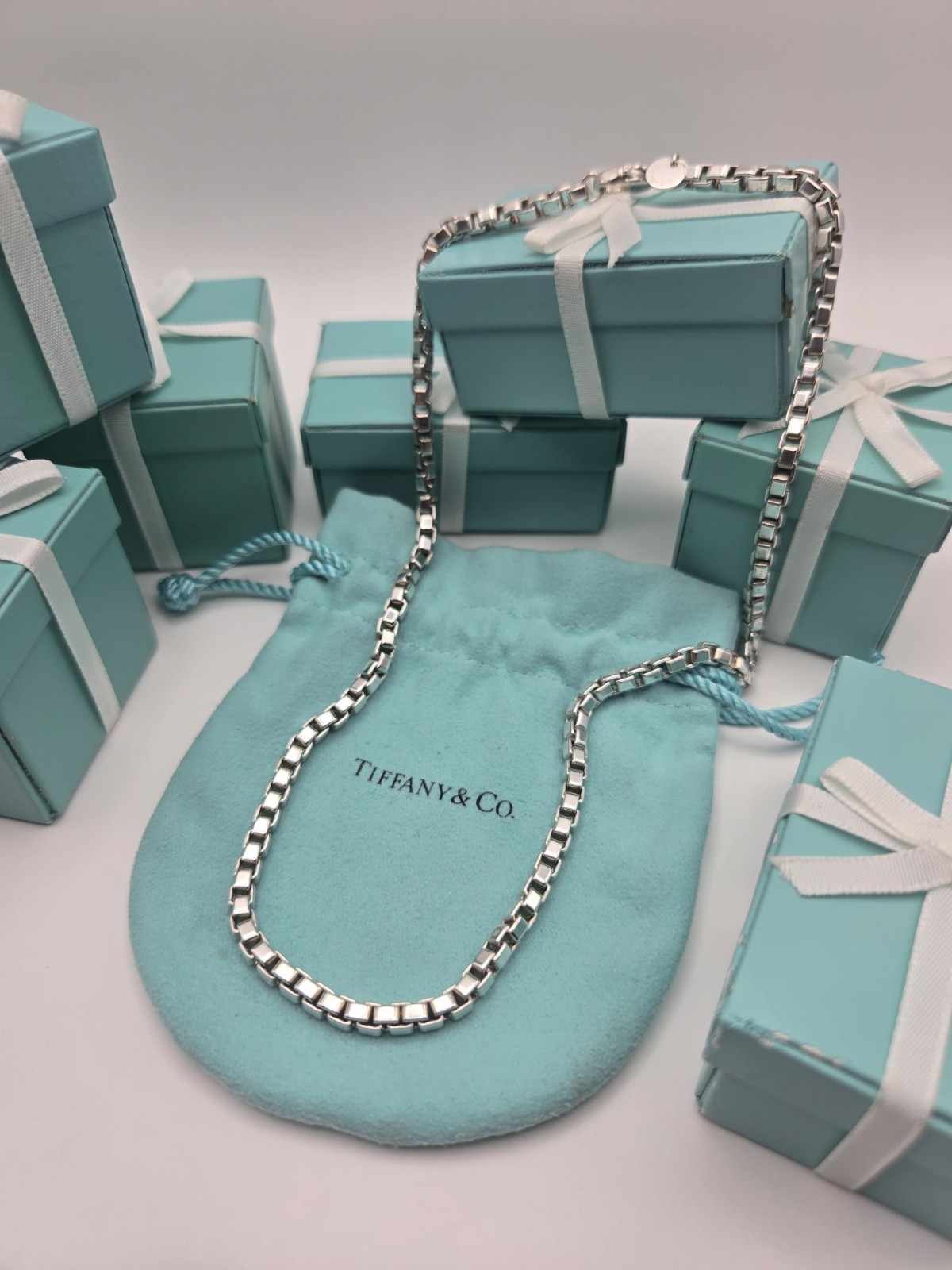 Retired Tiffany & Co. Venetian Box Link 18″ Chain Necklace Sterling Silver Pouch