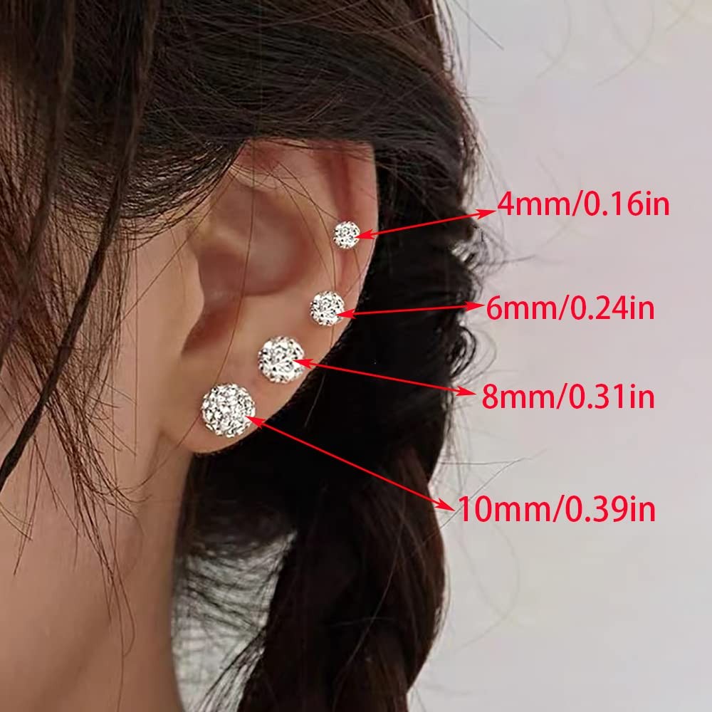 Minimalist CZ Cluster Small Ball Stud Earrings for Women Girls 925 Sterling Silv