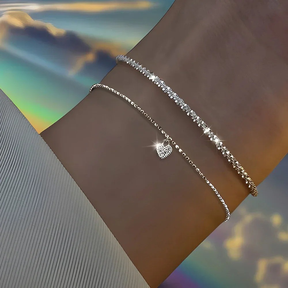 6PCS 925 Sterling Silver Rhinestone Bracelets Women Korean Jewelry Set