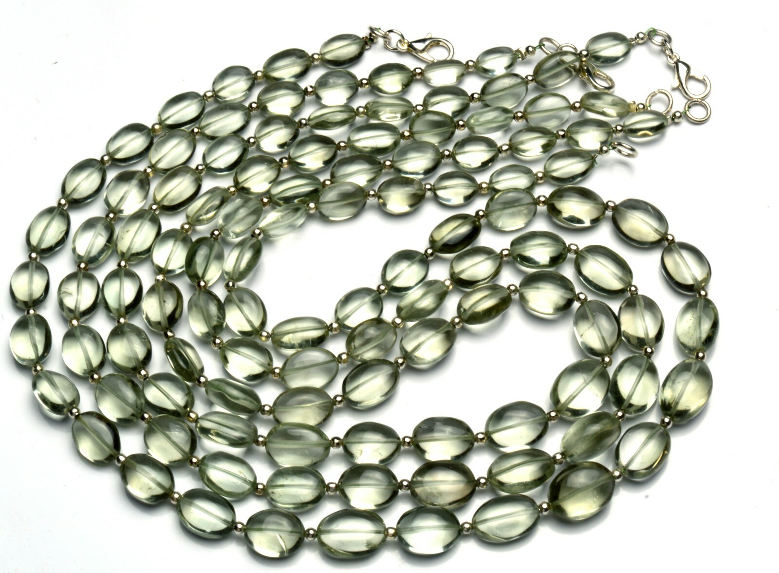 Natural Gem Prasiolite 8×6 to 12x10MM Size Smooth Oval Nugget Beads Necklace 19″