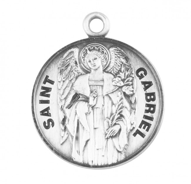 Solid 925 Sterling Silver Saint Gabriel Pendant Medal Necklace With Chain & Box