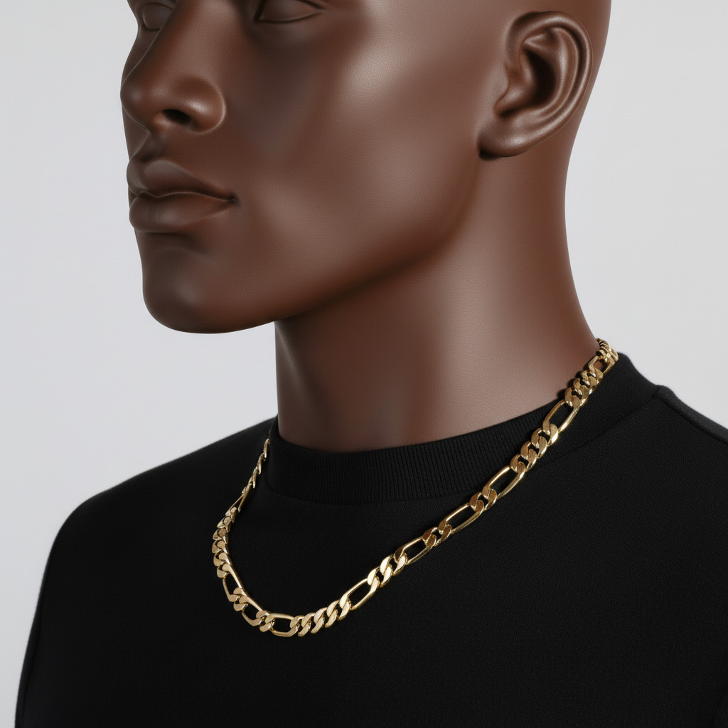 Italy Figaro Chain Link 14K Gold Plated 8mm 24″ Hip Hop Fashion For Men’ & Women
