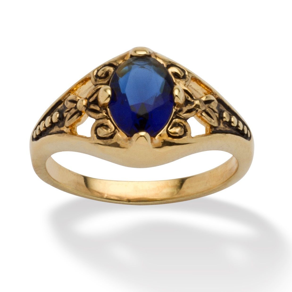WOMENS ANTIQUED 14K GOLD BIRTHSTONE SEPTEMBER SAPPHIRE RING 5 6 7 8 9 10
