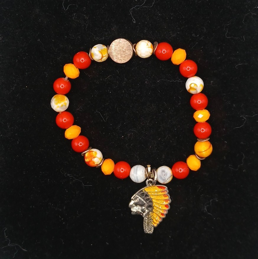 Handmade Beaded Bracelet with Indian Chief Charm Colorful Artisan Jewelry