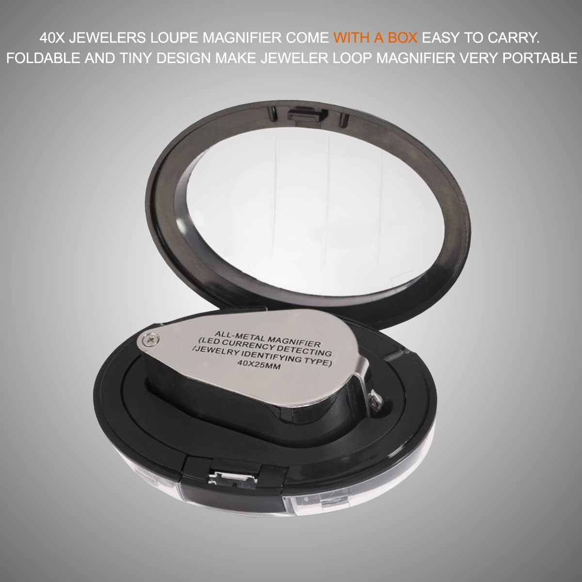 40X Jewelry Loupe Magnifier with LED UV Light Folding Glass Lens