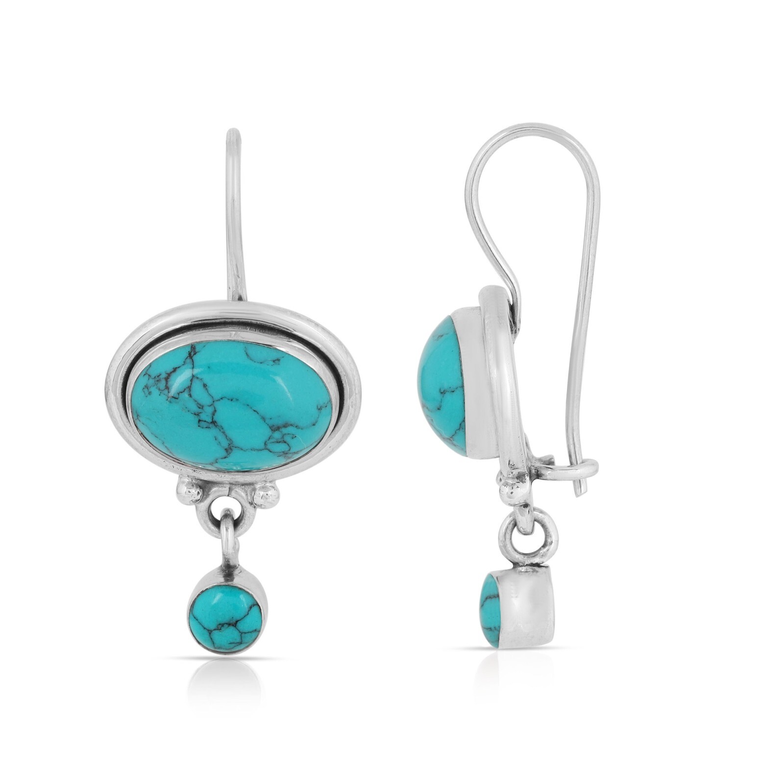 925 Sterling Silver Handmade Silver Earrings Natural Turquoise Stone Earrings