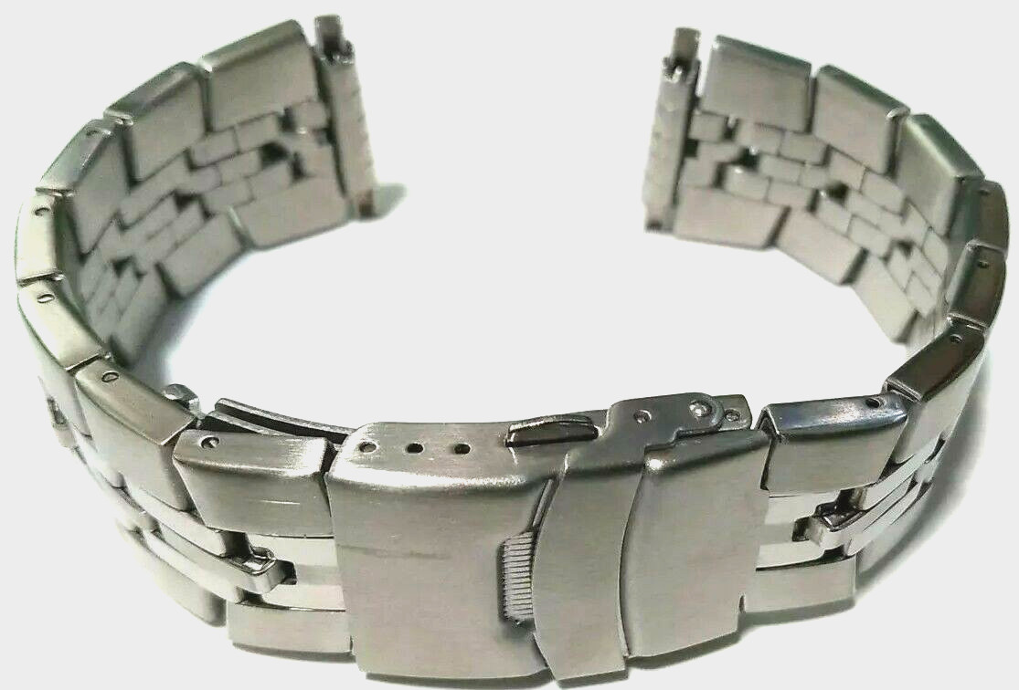 16-22mm Silver Tone Stainless Steel Security Clasp Bracelet Link Watch Band