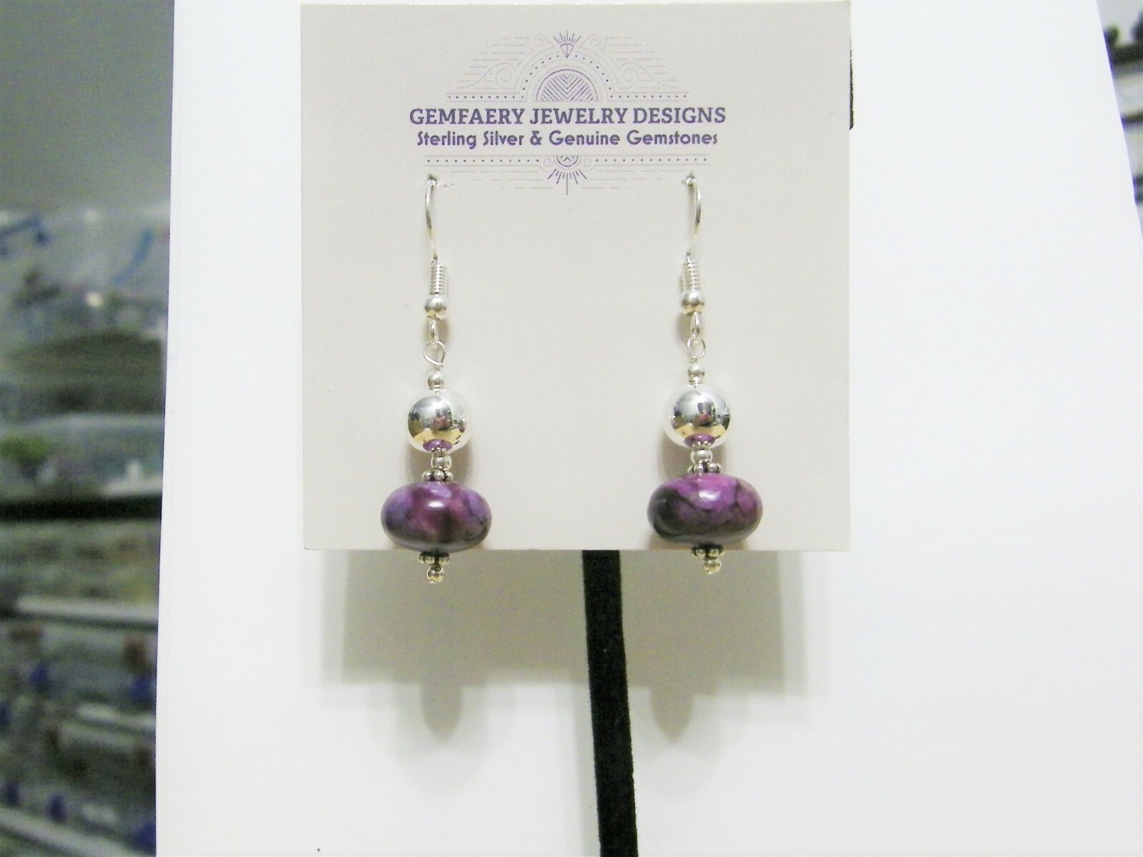 Sterling Silver Natural SUGILITE Gemstone Dangle Earrings #2471…Handmade USA