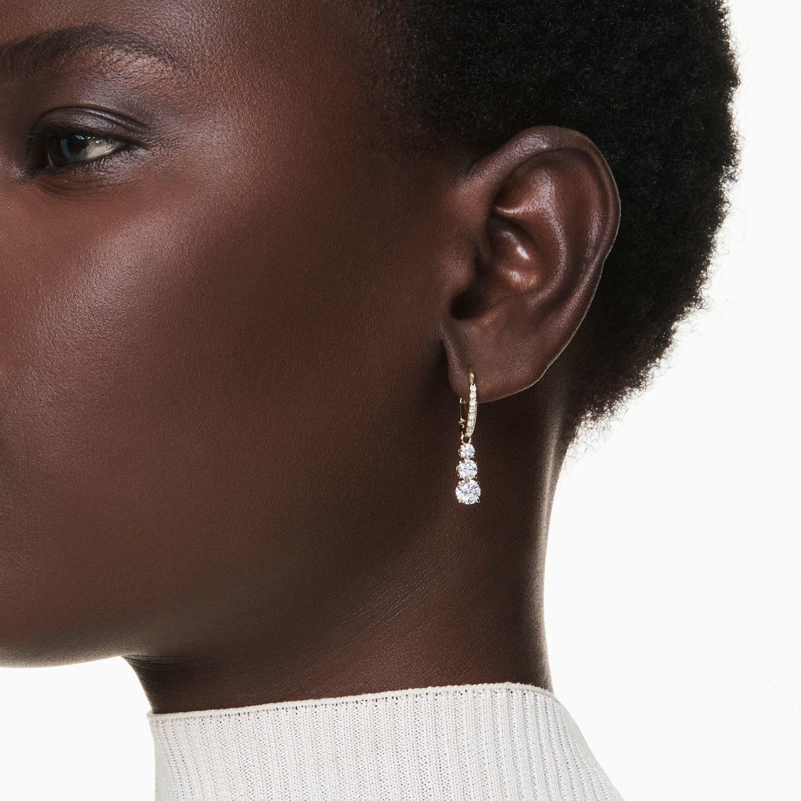 Swarovski Stilla Attract Hoop Earrings Round Cut White, Gold-Tone Plated 5723300