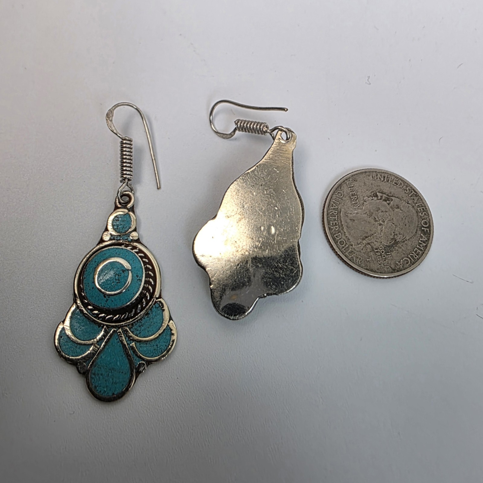 Tibetan Handmade Dangle Earrings In Turquoise Gemstones Boho Style #885
