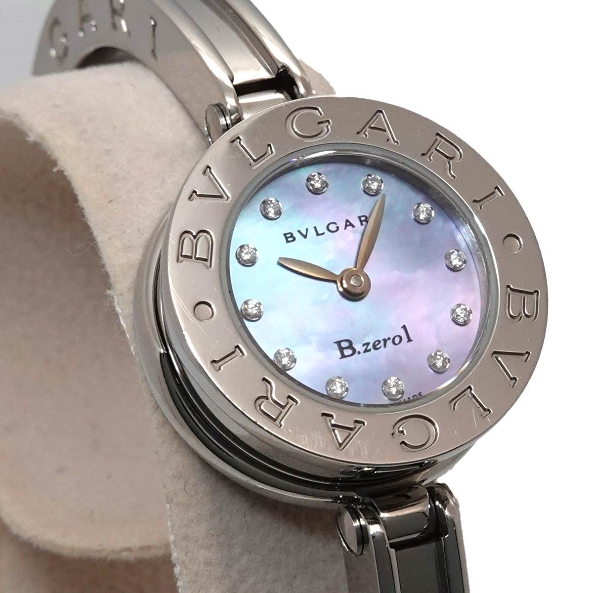 BVLGARI B-zero1 BZ23S 12P Diamond Quartz Blue shell Dial Ladies Watch 90332640