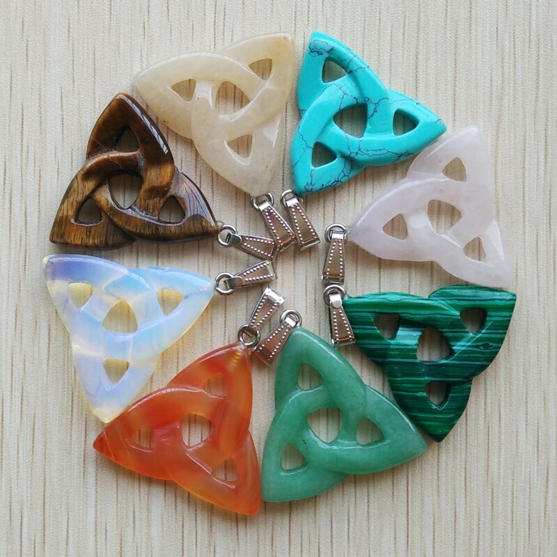8pcs/lot Natural Stone Hollow Triangle Charms Pendants Beads for Jewelry Making