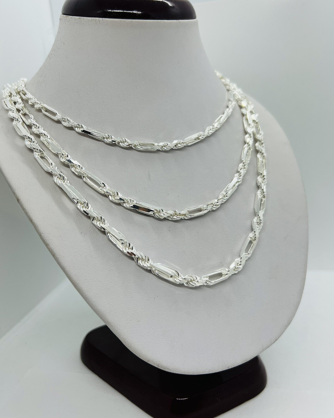 925 Solid Sterling Silver Figarope Chain/Necklace Men’s 4mm, 4.5mm & 5mm Italy