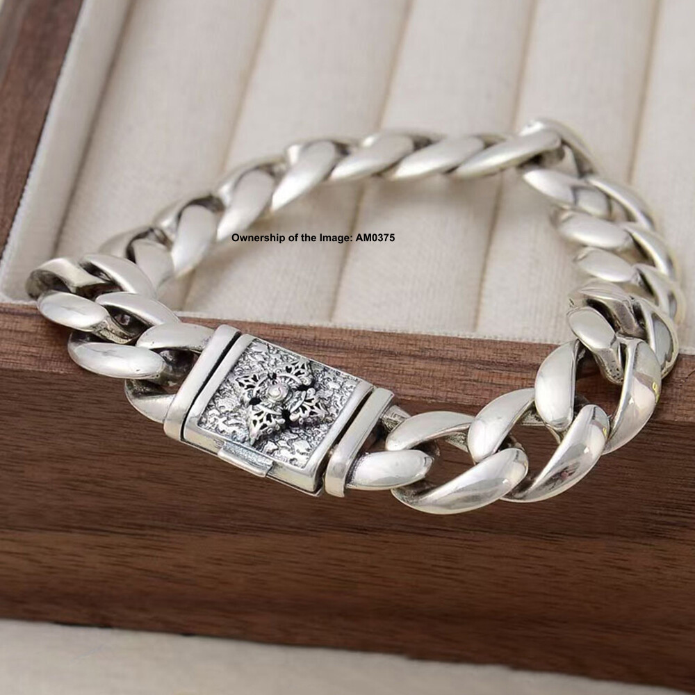 Real 925 Sterling Silver Bracelet 11.5mm Curb Link Men’s Bracelet 7.48-8.26inch