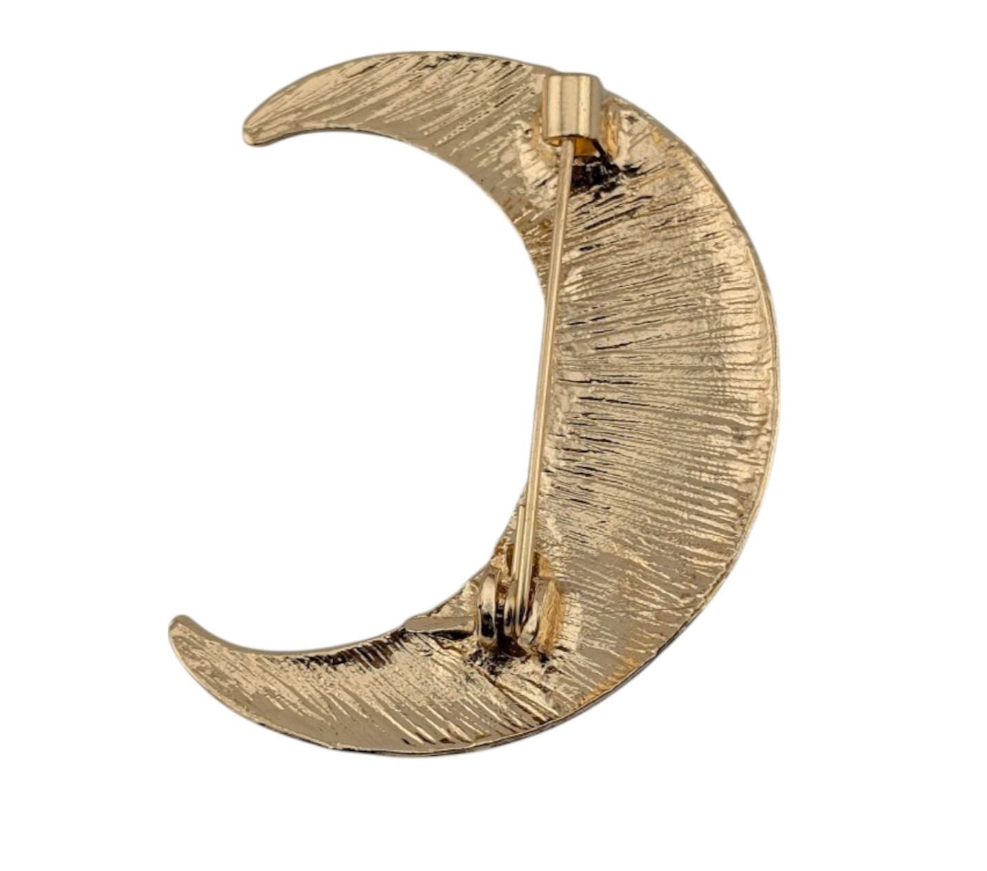 PURPLE ENAMEL CRESCENT MOON BROOCH goldtone metal stars night sky pin gothic J6