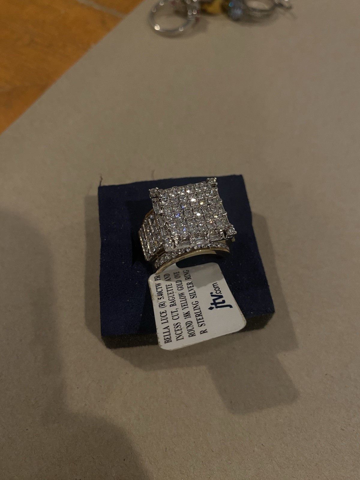 JTV Bella Luce 925 Sterling Silver Princess Square Prong Cocktail Ring Sz 5