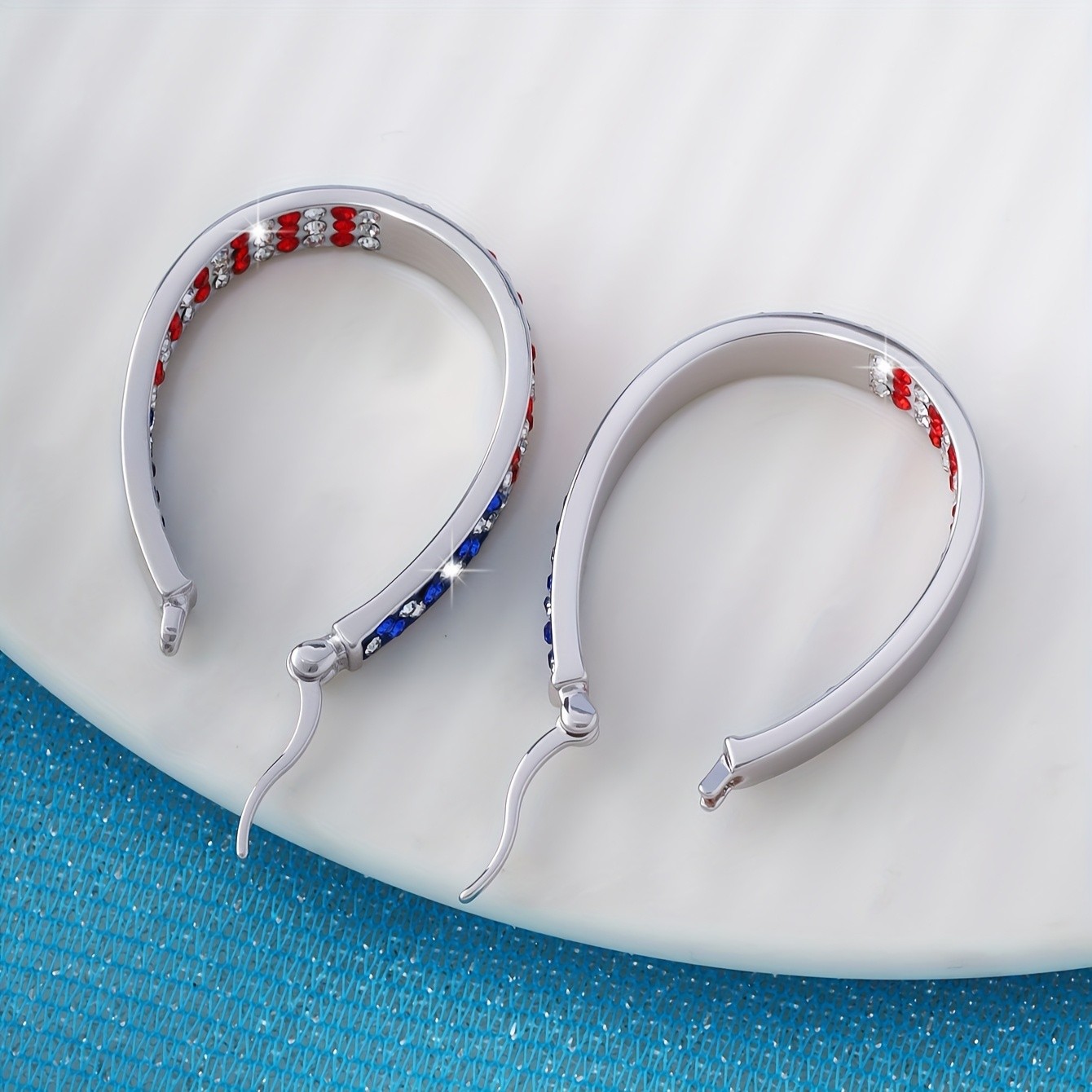 1 Pair Patriotic American Flag Hoop Earrings for 4th of July Independence Day