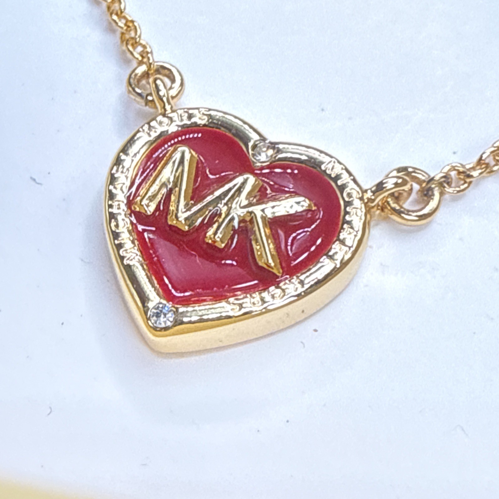 Michael Kors Heart Logo Red and Gold-Tone Brass Necklace and Earrings Gift Set