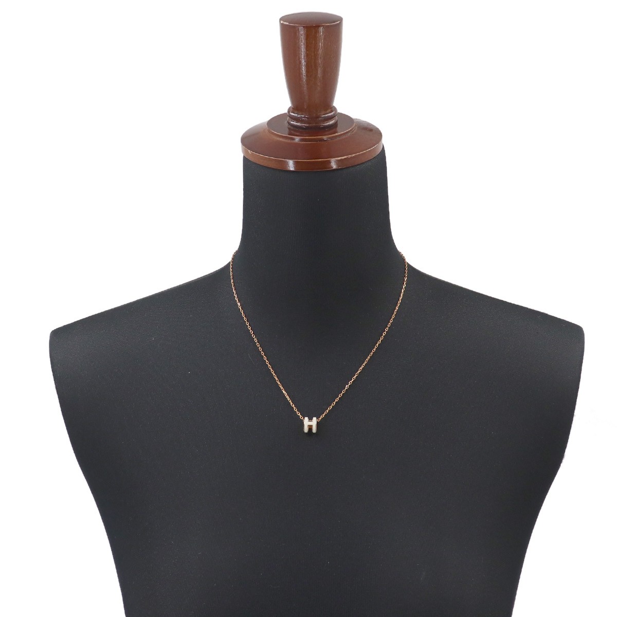 HERMES Mini Pop H Chain Necklace White Gold Accessory 90331196