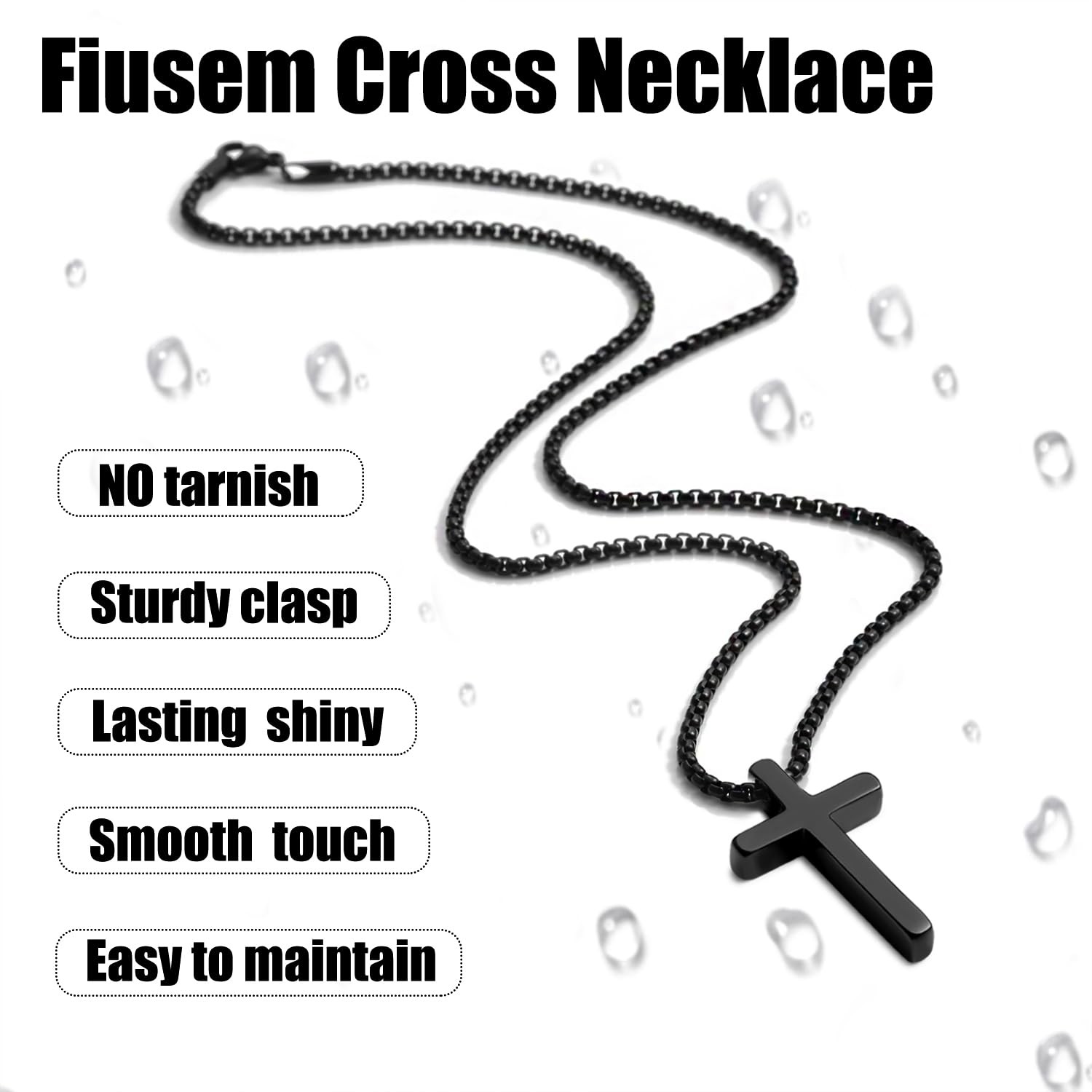 Fiusem Black Cross Necklace for Men, Plated Mens 20.0 Inches,