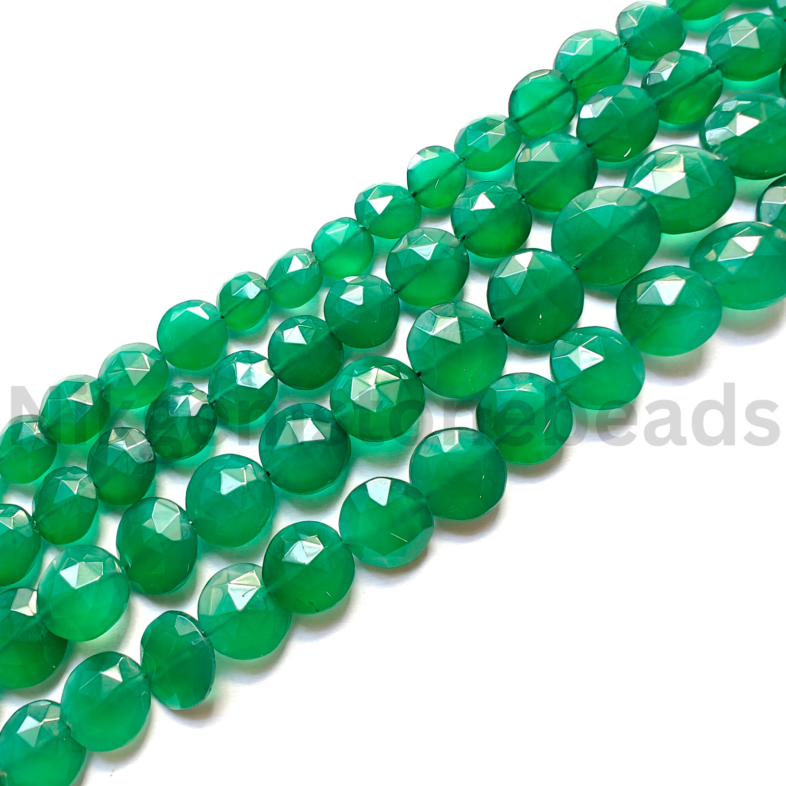 Natural Green Onyx Gemstone, Briolette Faceted Coin Cut Beads, 11.00-12.00 MM.