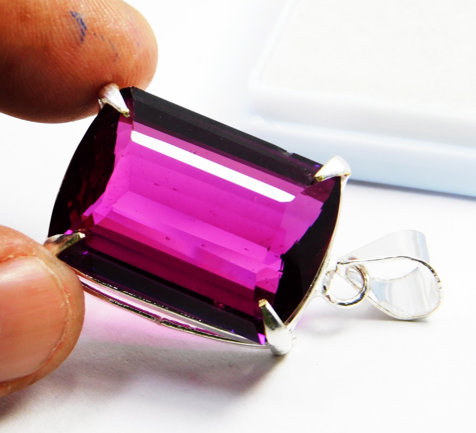Natural Rubellite Tourmaline Pendant 72.70 Ct Baguette Cut 925 Silver Gemstone