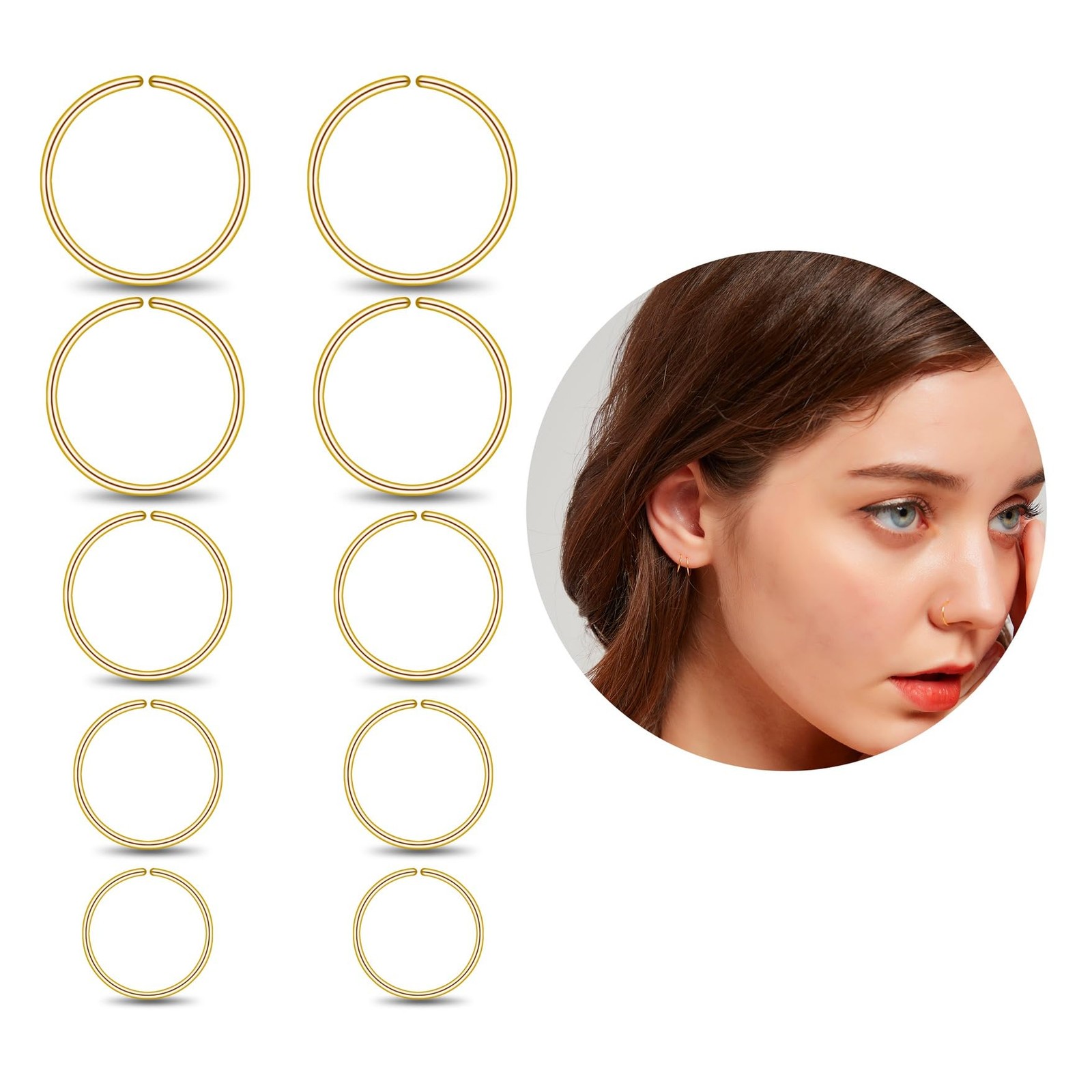 5 Pairs Handmade 925 Sterling Silver Nose Ring Hoop Small Hoop Earrings set f…