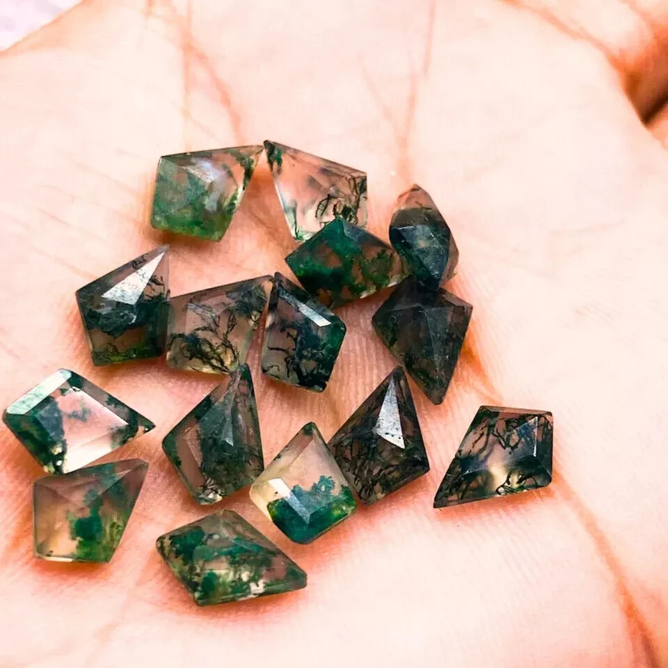 Natural Moss Agate Faceted Cabochon Kite Shape Loose Gemstone Jewellery.