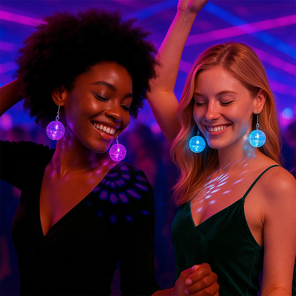 Disco Ball Earrings USB Rechargeable LED Light Up Party Gifts for Women Girls