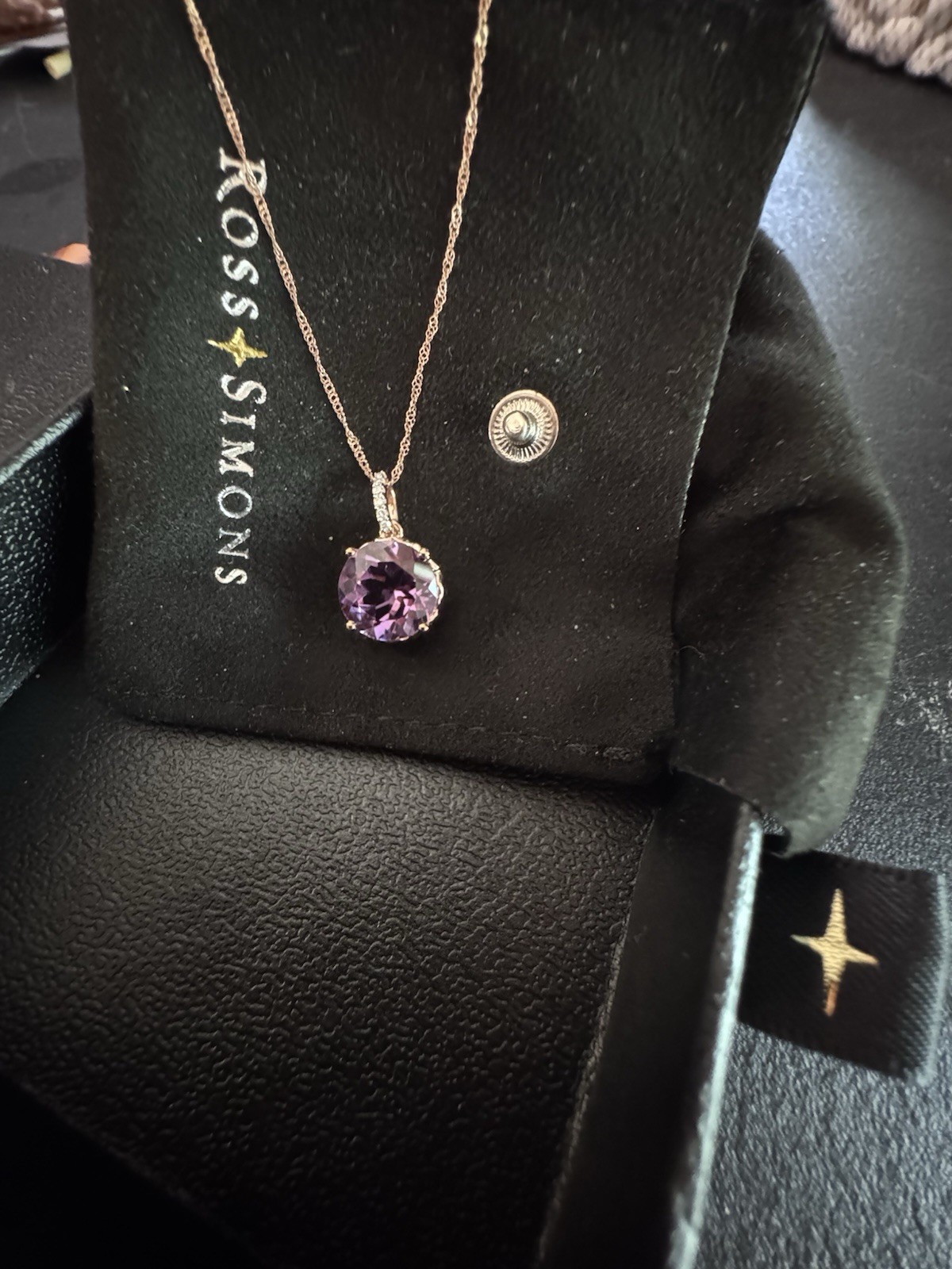 Ross-Simons 18k Rose Gold Natural Purple Amethyst Pendant Necklace 18in Rope
