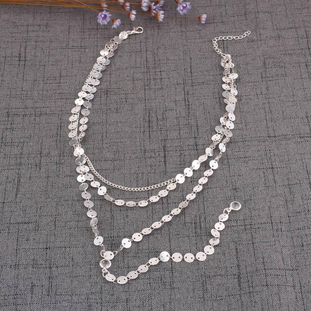 Sparkle Coin Necklace choker Rhinestone Lariat Silver Gold Layered Y Drop Chains