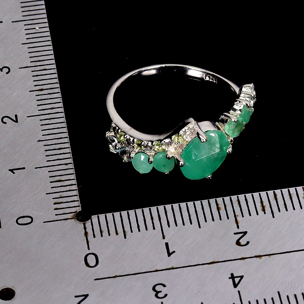 925 Sterling Silver Ring Oval Emerald 8x6mm Aquamarine Gemstone Jewelry Size 8