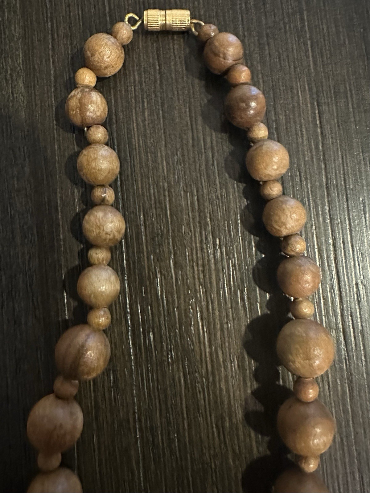 Vintage 1970s Chunky Graduated Wooden Bead Necklace with Brass Barrel Clasp