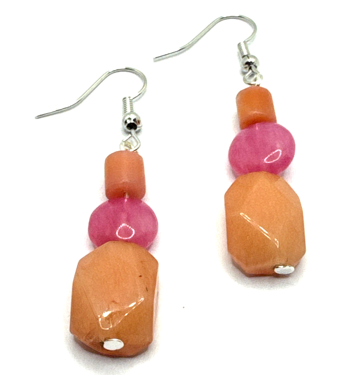 Brighton Paradise Fuchsia Pink & Orange Peach Beads Custom Dangle Silver Earring