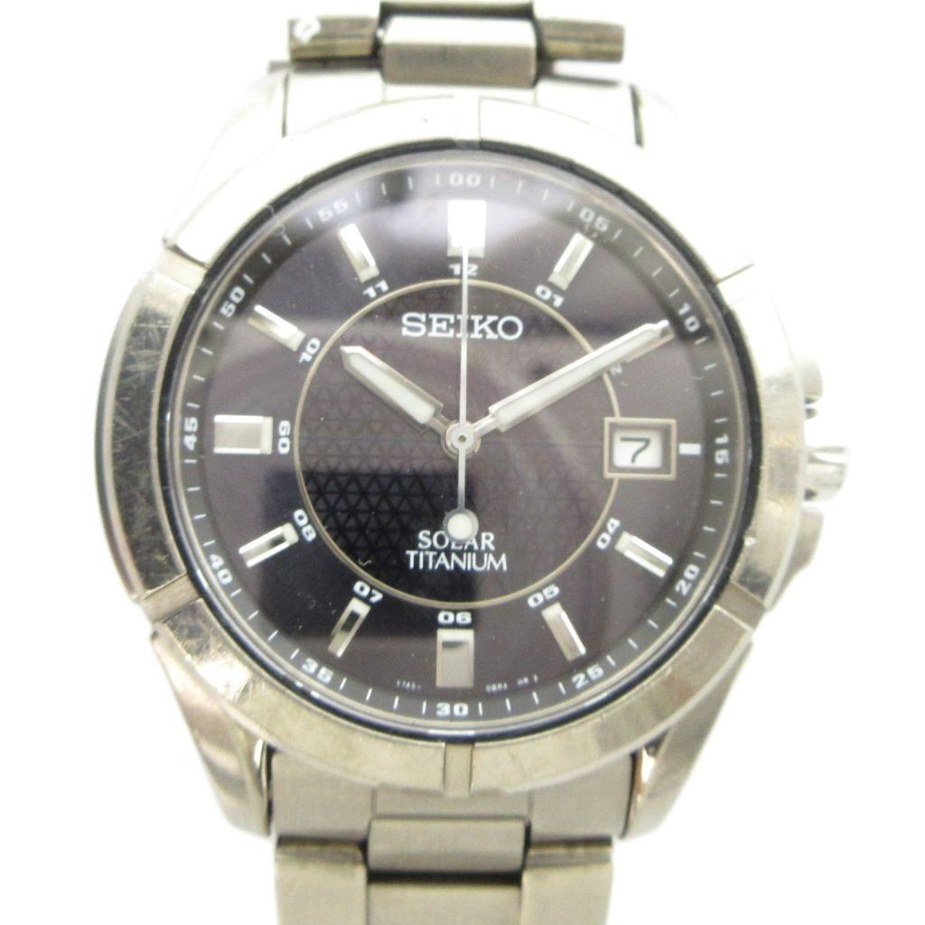 SEIKO V145 0AX0 Watch Solar Titanium SS Date Silver Color GY18 MQ